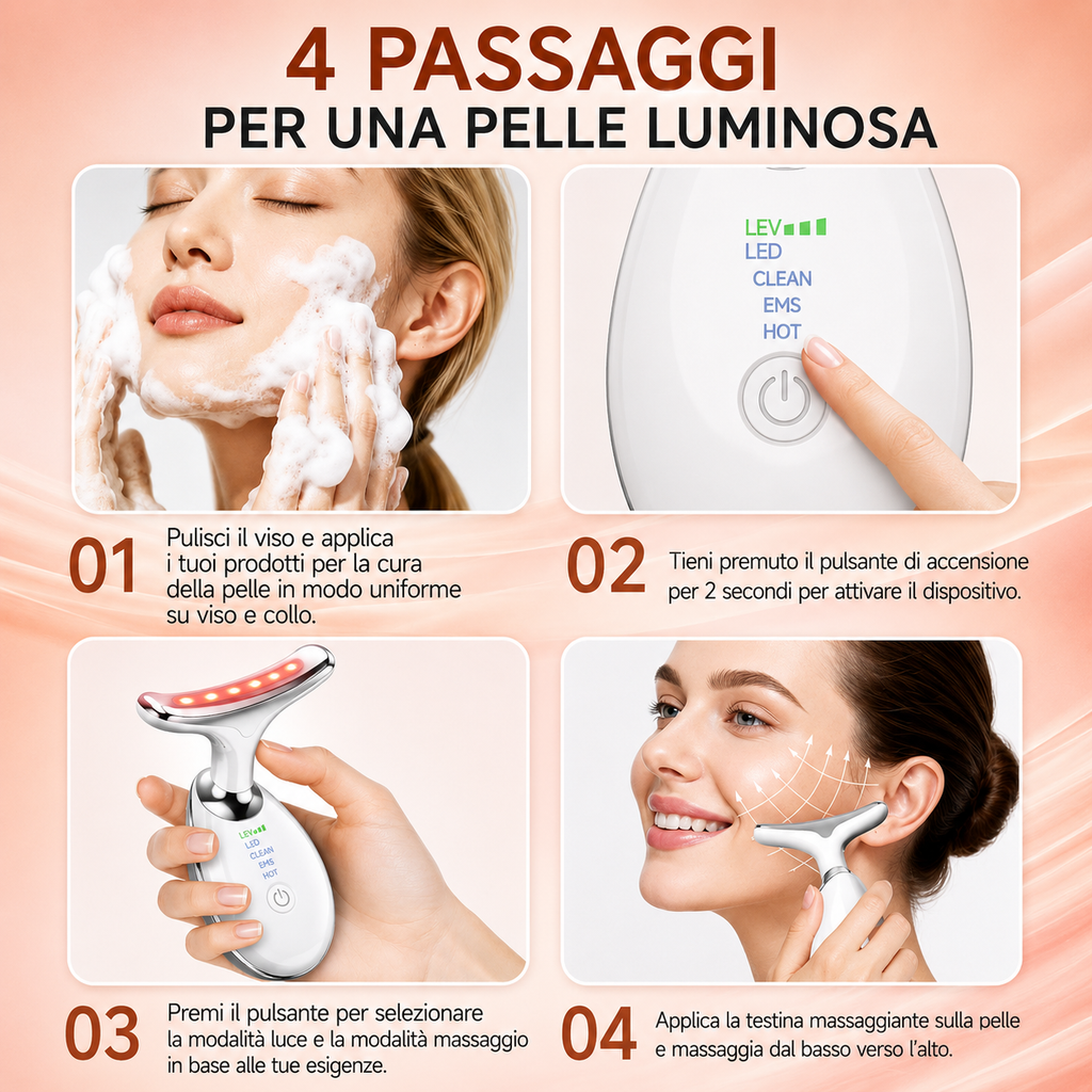 Neck & Face Lift Pro™ – Dispositivo Massaggiatore LED Anti-Rughe e Lifting Viso