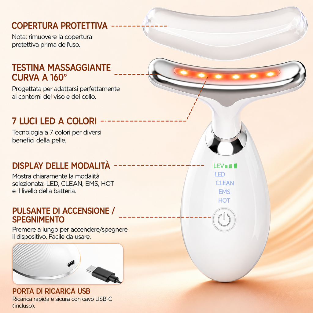 Neck & Face Lift Pro™ – Dispositivo Massaggiatore LED Anti-Rughe e Lifting Viso