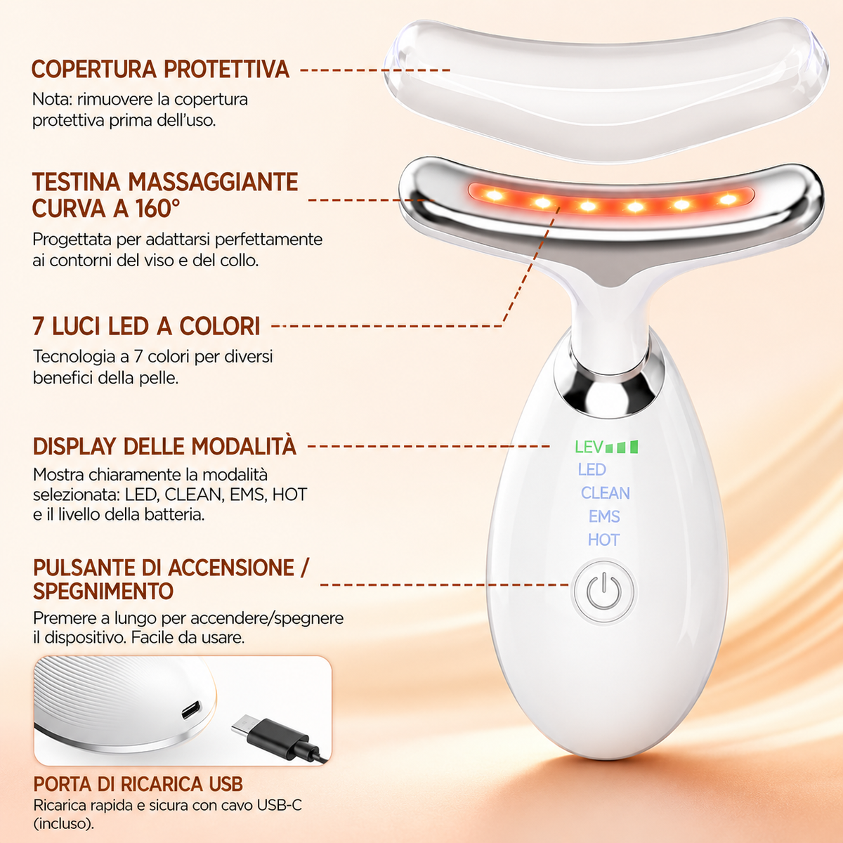 Neck & Face Lift Pro™ – Dispositivo Massaggiatore LED Anti-Rughe e Lifting Viso